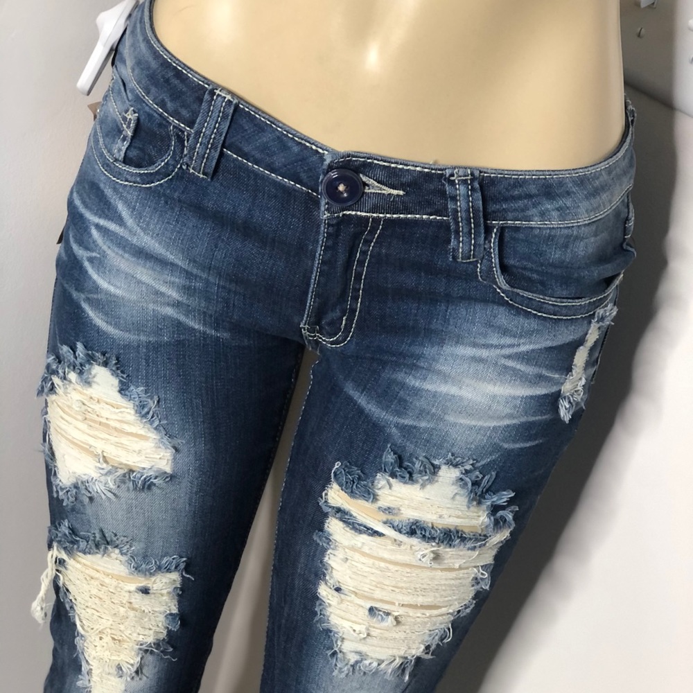Machine denim bling distressed jeans - Picture 3 of 4